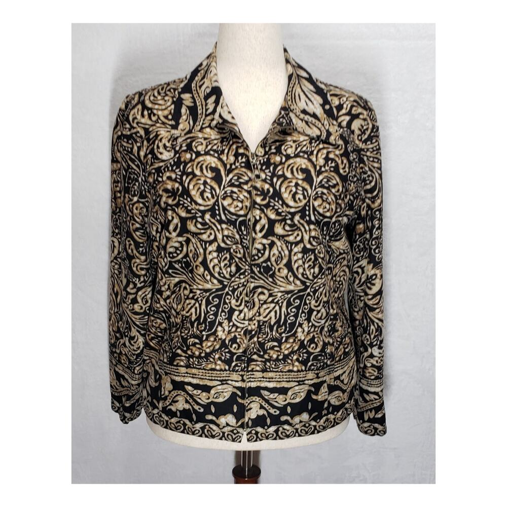 Vintage R·Q·T Baroque Paisley Scroll Jacket Sz 16 Y2K Zip UP Linen Blend